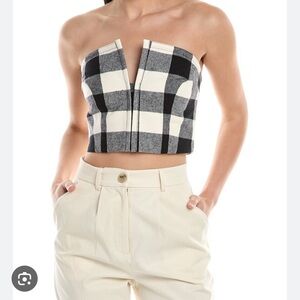 Mara Hoffman Layne Plaid Corset Top 100% Cotton Black and Cream NWT Size 00